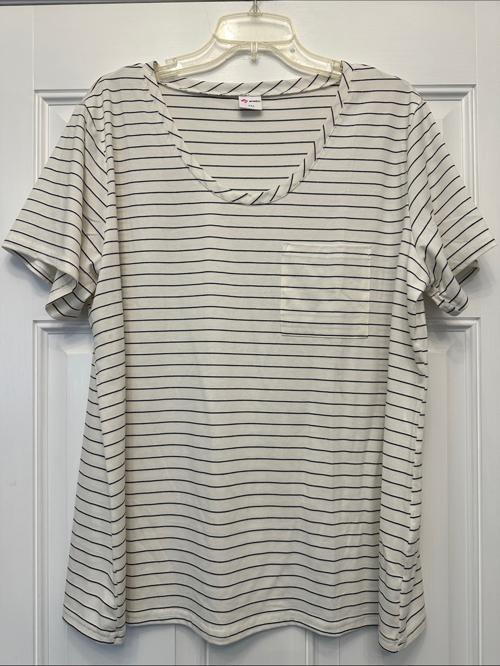 Striped Pocket Tee - White with Black Stripes